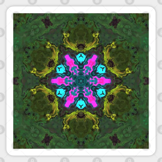 Psychedelic Hippie Flower Pink Blue and Green Sticker by WormholeOrbital